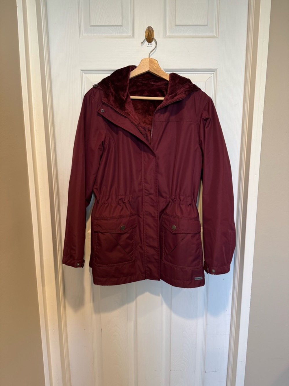 Women's Burgundy Hooded Parka Jacket Reversible